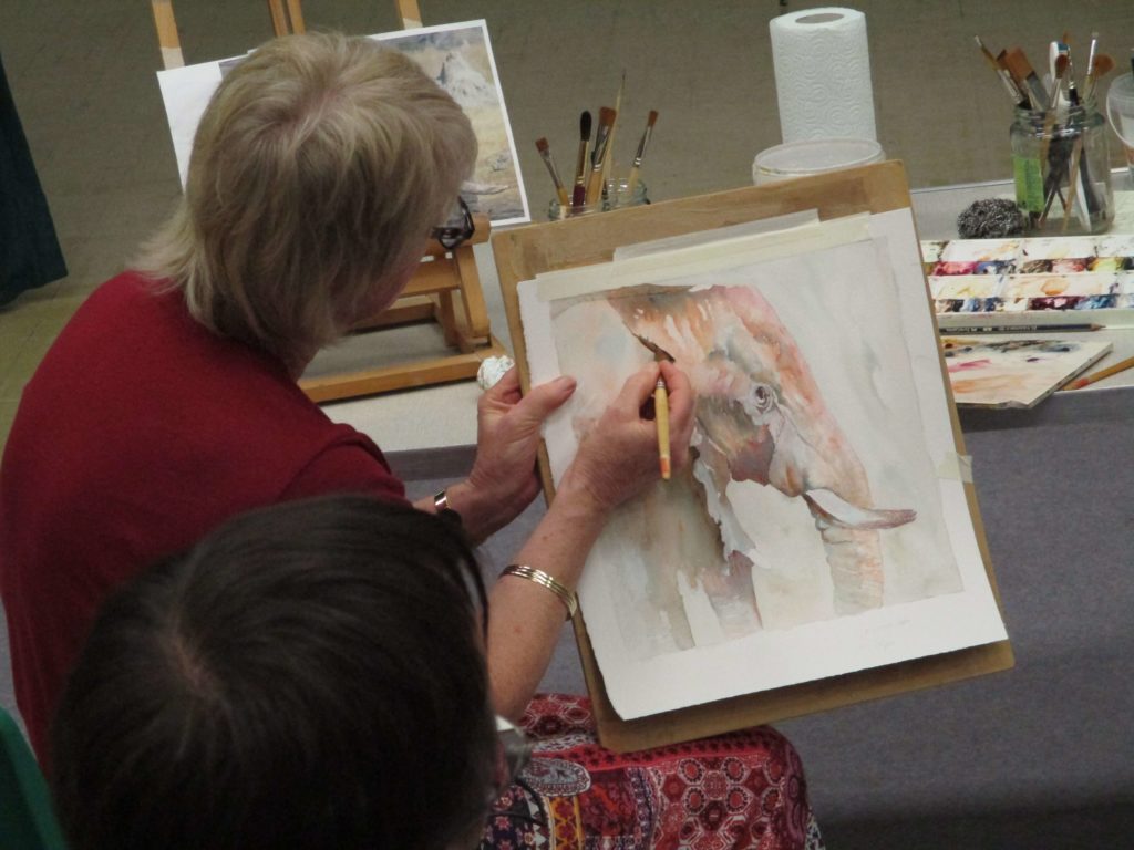 Sue Chatterton painting big game watercolour