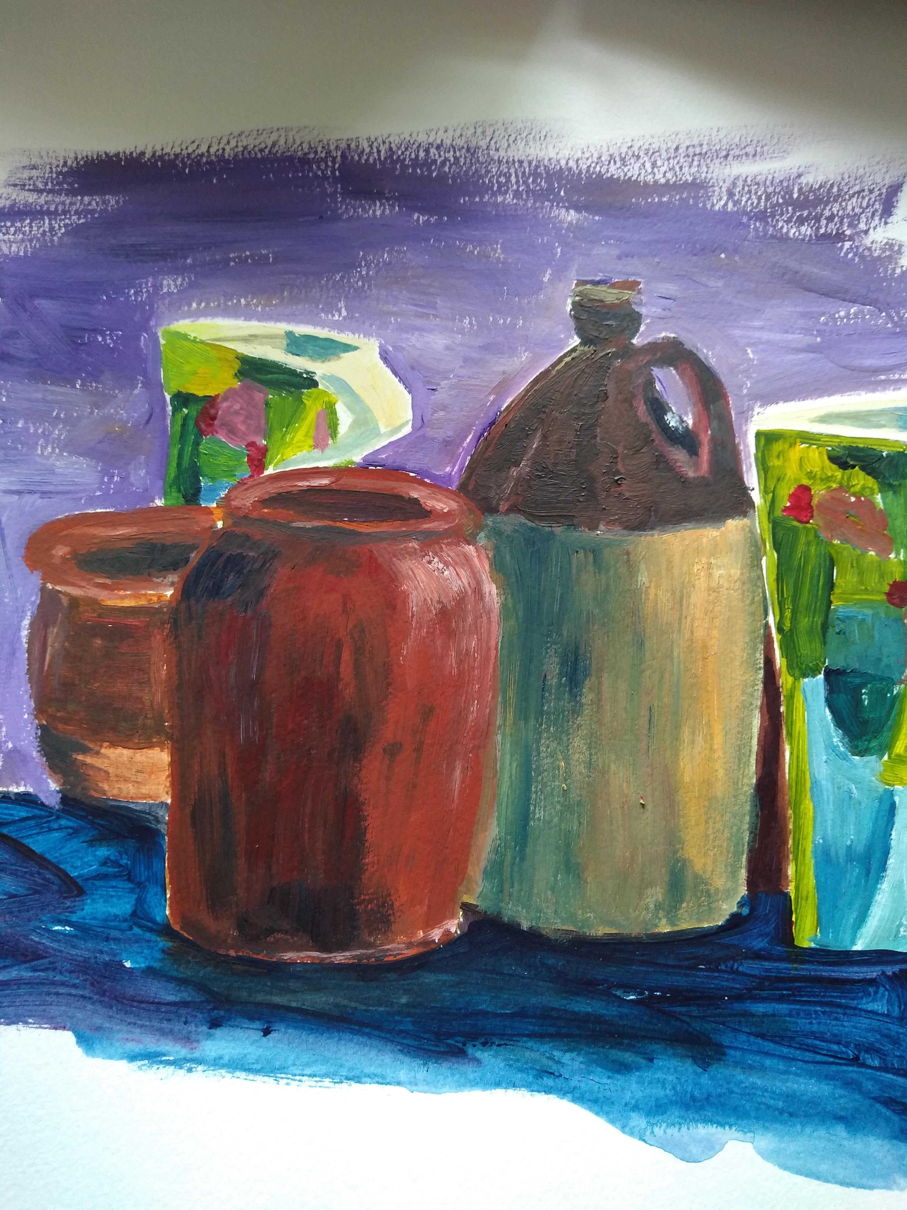 Joy Lockton still life pottery painting on acrylic