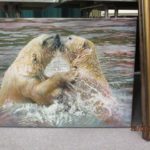 Polar bears fighting painting by Angela Gaughan
